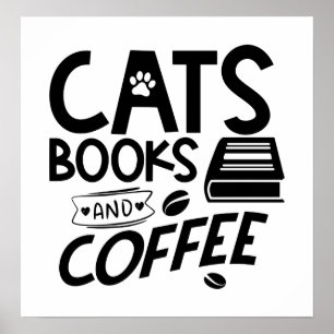 Poster Livros Gatos Café Engraçado Lendo Gato de Biscoito
