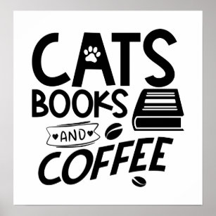 Poster Livros Gatos Café Engraçado Lendo Gato de Biscoito