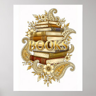 Poster Livros Leitores Escritores Bibliófilos Tom de Ouro