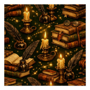 Póster Livros Mágicos da Dark Academia Vintage