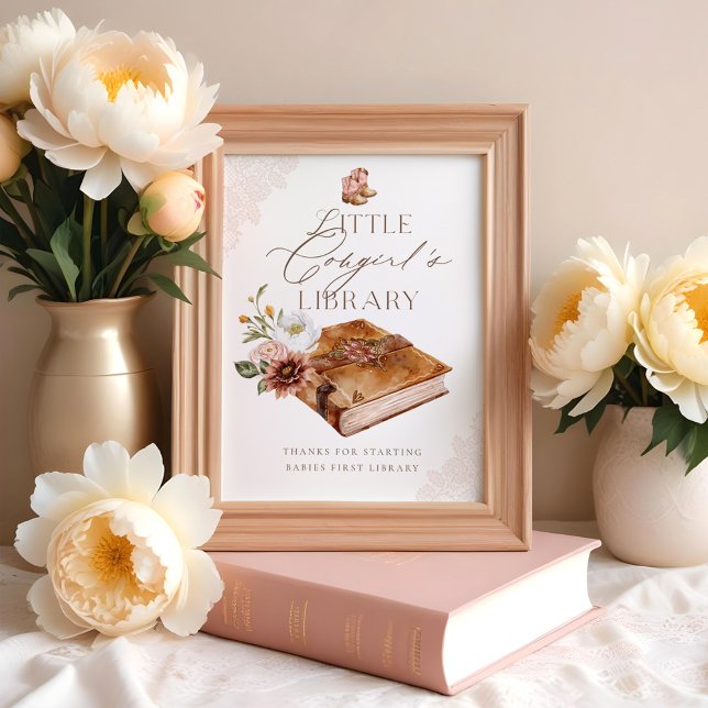 Poster Livros Ocidentais para a Biblioteca da Bebê-Pequen (Western Books for Baby Little Cowgirl's Library Poster)