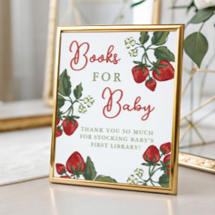 Poster Livros para Bebê Chá de Bebê Morango para Sinal de