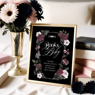 Poster Livros para Bebê Florais de Aquarela Preta Gótica