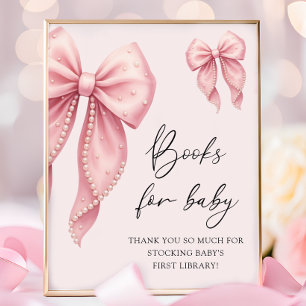 Poster Livros para Chás de Bebê Menina com Arco Rosa