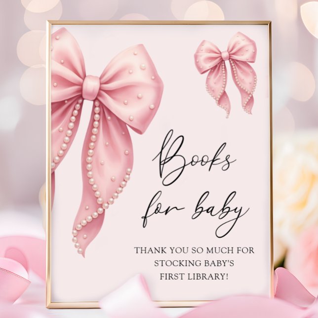 Poster Livros para Chás de Bebê Menina com Arco Rosa (Criador carregado)