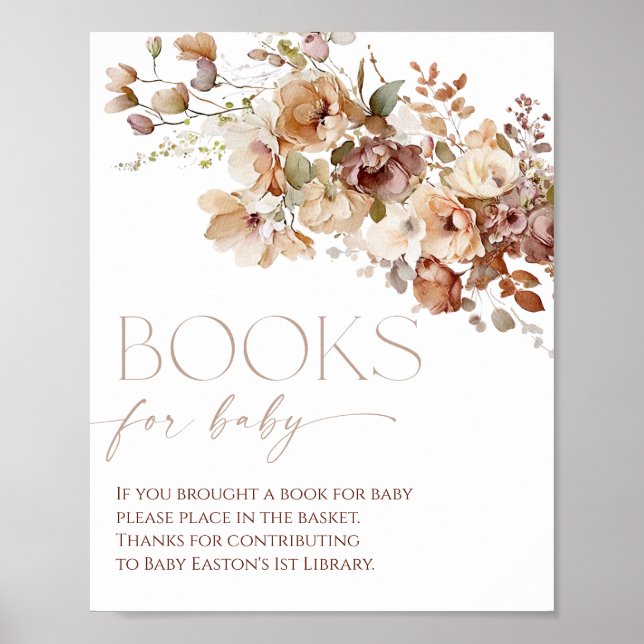 Poster Livros para o baby boho outono floral rústico outo (Frente)