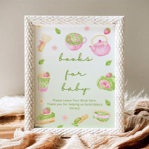 Poster Livros para o chá de bebê Matcha Tea Rosa