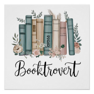Póster Livros personalizados de aquarela Booktrovert na p