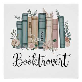 Póster Livros personalizados de aquarela Booktrovert na p