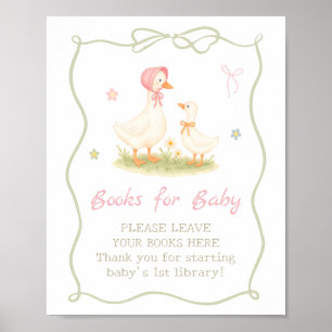 Poster Livros Rosa Silly Goose para Chás de Bebê para Beb