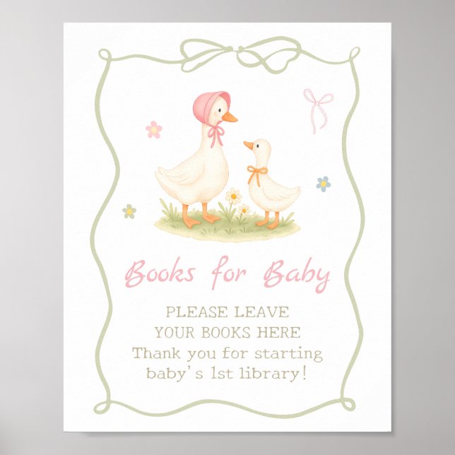 Poster Livros Rosa Silly Goose para Chás de Bebê para Beb (Frente)