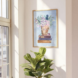 Poster Livros Roxos Azuis e Flowers Wall Art