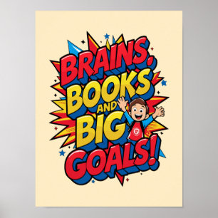 Poster Livros sobre cérebros e grandes metas - Diversão d