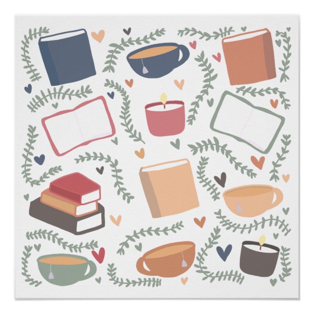 Póster Livros, Velas E Chá (Frente)