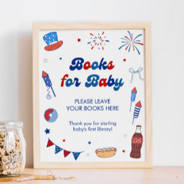 Poster Livros Vermelho Branco e Devido para Chás de Bebê