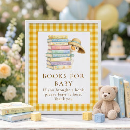 Poster Livros Xadrez Amarelo de Ganso Sinal Chá de Bebê