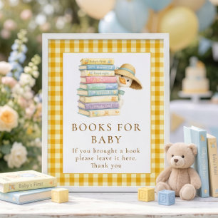 Poster Livros Xadrez Amarelo de Ganso Sinal Chá de Bebê