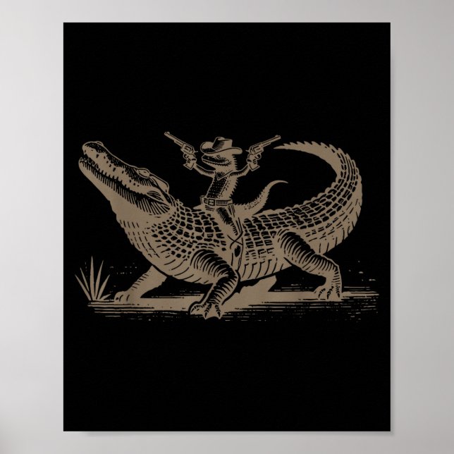 Poster Lizard Cowboy Riding Crocodile Alligator Western A (Frente)