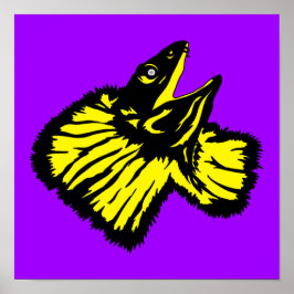 Poster Lizard de pescoço Amarelo Estilizado Neon