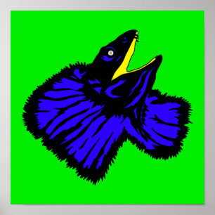 Poster Lizard de pescoço Amarelo Estilizado Neon Azul