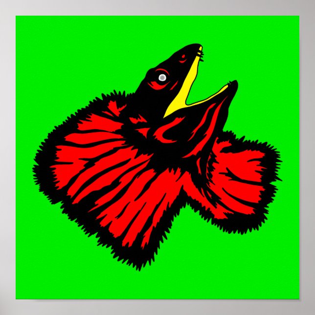 Poster Lizard de pescoço Vermelho Estilizado Neon (Frente)