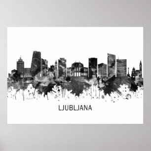 Poster Ljubljana Eslovênia Skyline BW