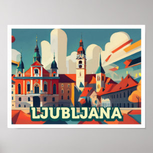 Poster Ljubljana Eslovênia Viagem artística colorida