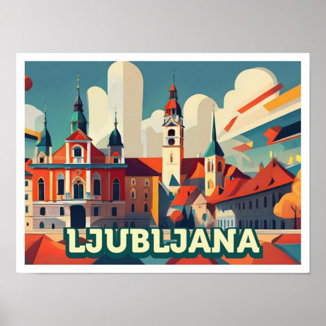Poster Ljubljana Eslovênia Viagem artística colorida (Frente)