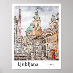 Poster Ljubljana Eslovênia Viagem Watercolor