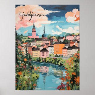 Poster Ljubljana Slovenia Travel City Painting Aesthetic