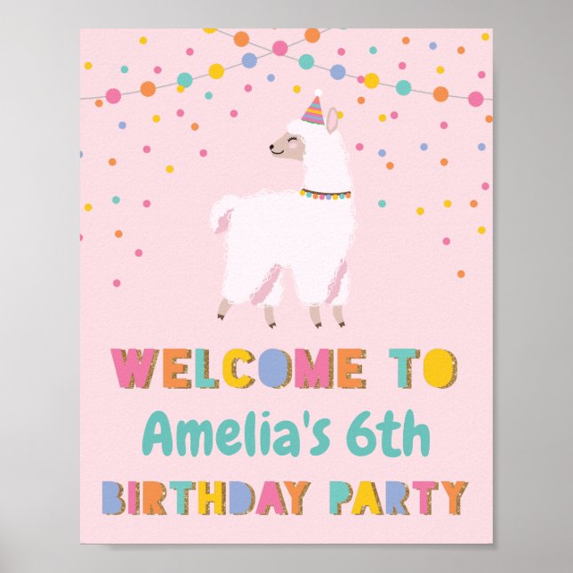 Poster Llama Birthday - Sinal de boas-vindas (Frente)
