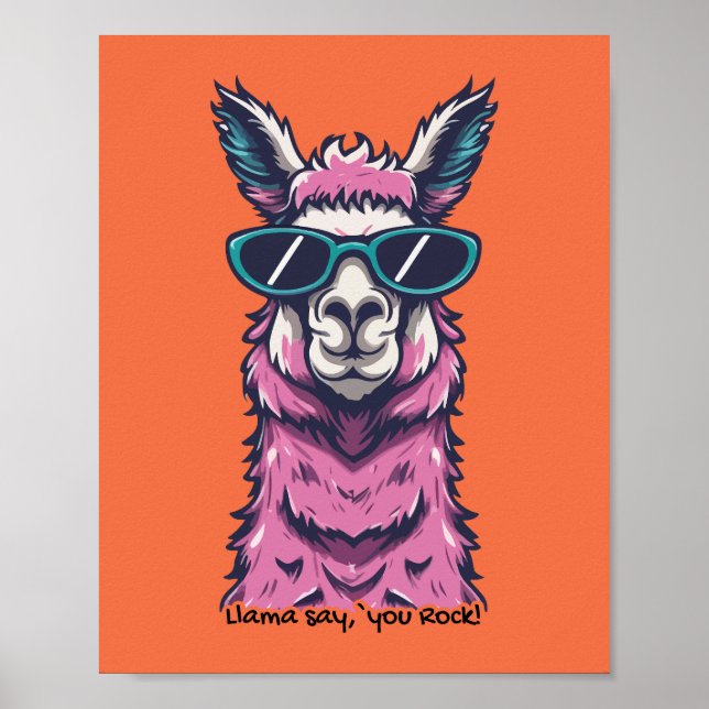Poster Llama diz que você é Rock | pose Quirky em óculos  (Frente)
