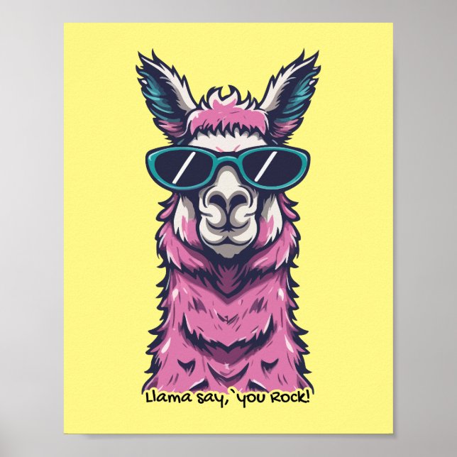 Poster Llama diz que você é Rock | pose Quirky em óculos  (Frente)