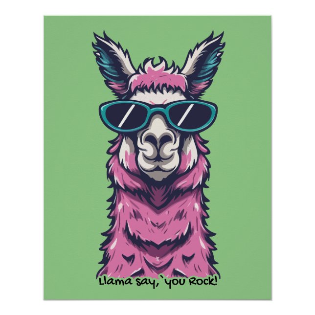 Póster Llama diz que você é Rock | pose Quirky em óculos  (Frente)
