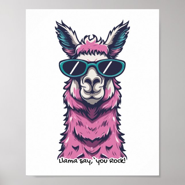 Poster Llama diz que você é Rock | pose Quirky em óculos  (Frente)