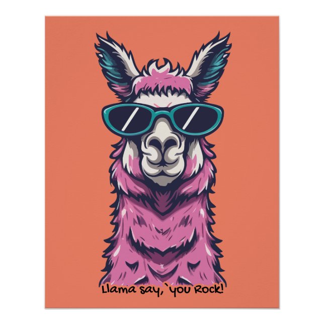 Póster Llama diz que você é Rock | pose Quirky em óculos  (Frente)