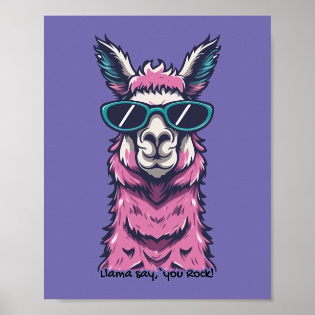 Poster Llama diz que você é Rock | pose Quirky em óculos  (Frente)