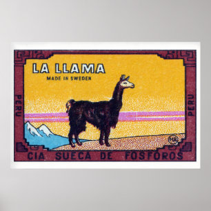 Poster Llama em Pé Peru 1920s-30s Rótulo de Caixa de Fósf