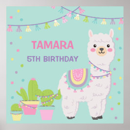 POSTER LLAMA FUN AQUA