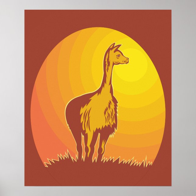 Poster Llama Retro Pôr do Sol  (Frente)
