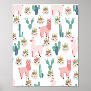 Poster Llama rosa e cacto verde