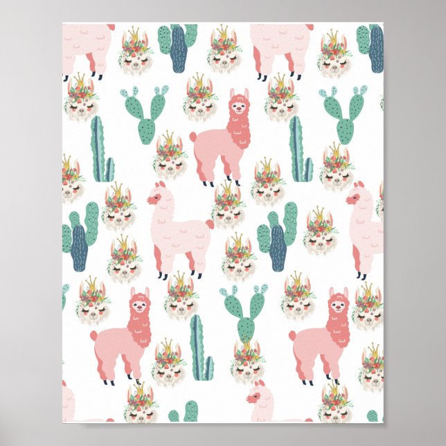 Poster Llama rosa e cacto verde (Frente)