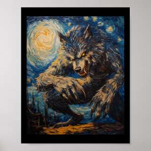 Poster Lobisomem Lobo - Estilo Van Gogh - Starry Nig