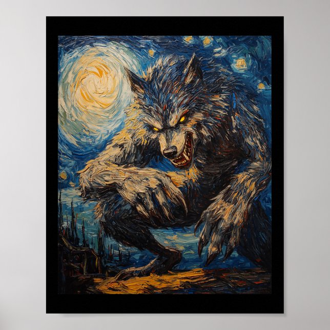 Poster Lobisomem Lobo - Estilo Van Gogh - Starry Nig (Frente)