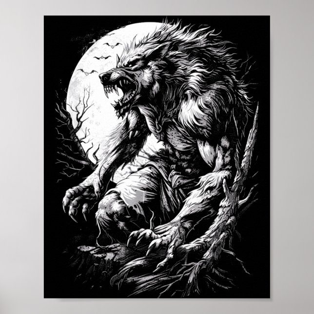 Poster Lobisomem lobo uivando na lua cheia (Frente)
