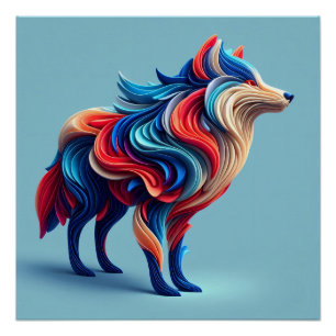 Póster Lobo-abstrato multicolor