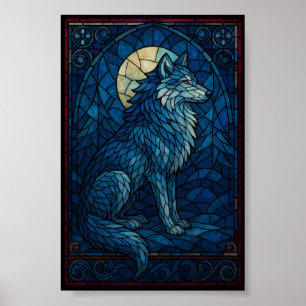 Poster Lobo Azul Místico – Arte de Parede em Estilo Vidro
