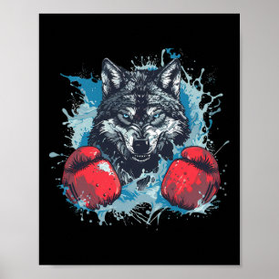 Poster Lobo Boxeador Com Luvas de Boxe Kickboxing Boxe Di