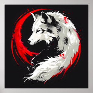 Poster Lobo Branco Vermelho Lunar