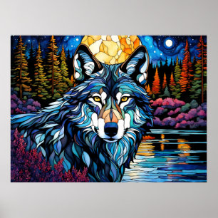 Poster Lobo cinza na Floresta de Vidro Estreito